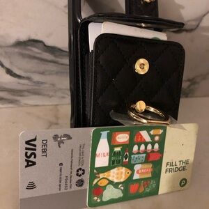 iPhone 16 pro max Wallet Case Black Quilted Card Holder with Gold Accents